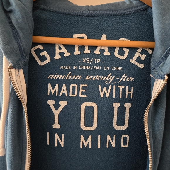 Garage turquoise teal zip up drawstring hoodie xs - Picture 6 of 8